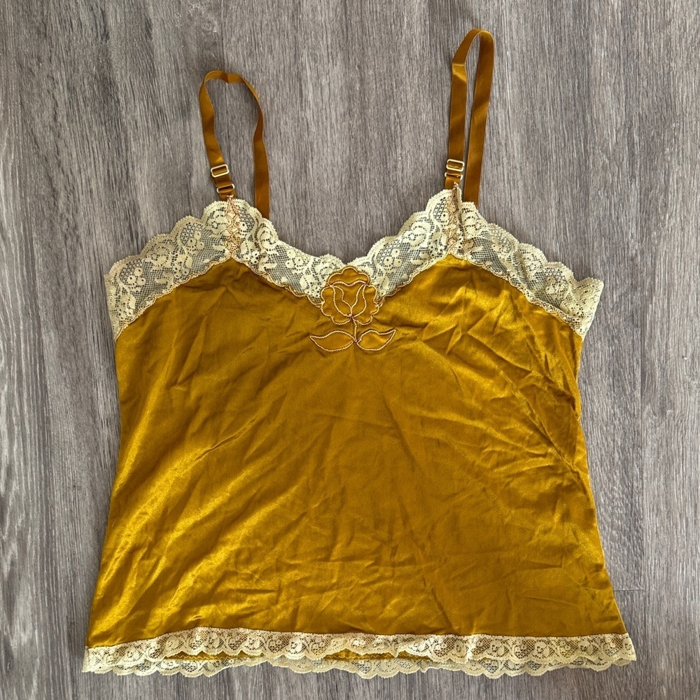 Hand Dyed Lace Trim Vintage Camisole with Flower Detail